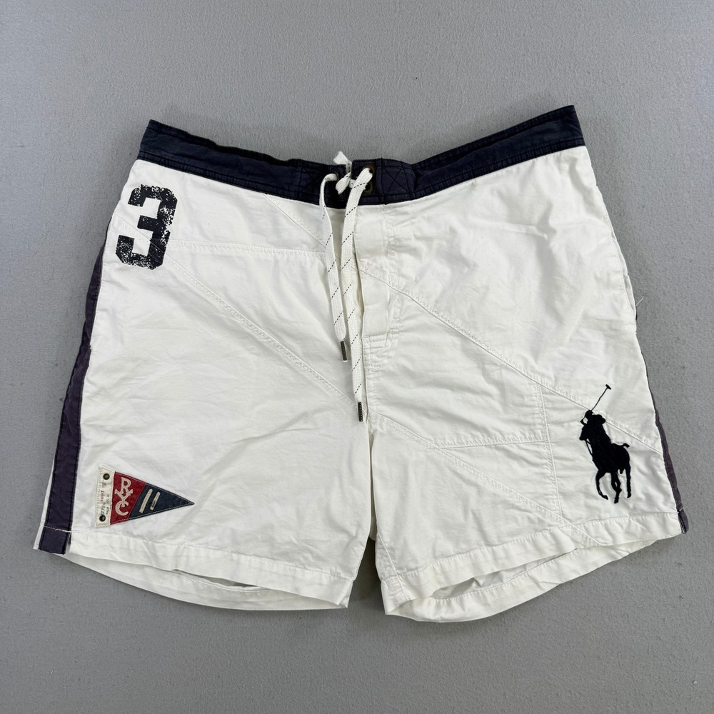 Polo Ralph Lauren Swim Trunks Mens Large White Big Pony Yacht Club Board Shorts
